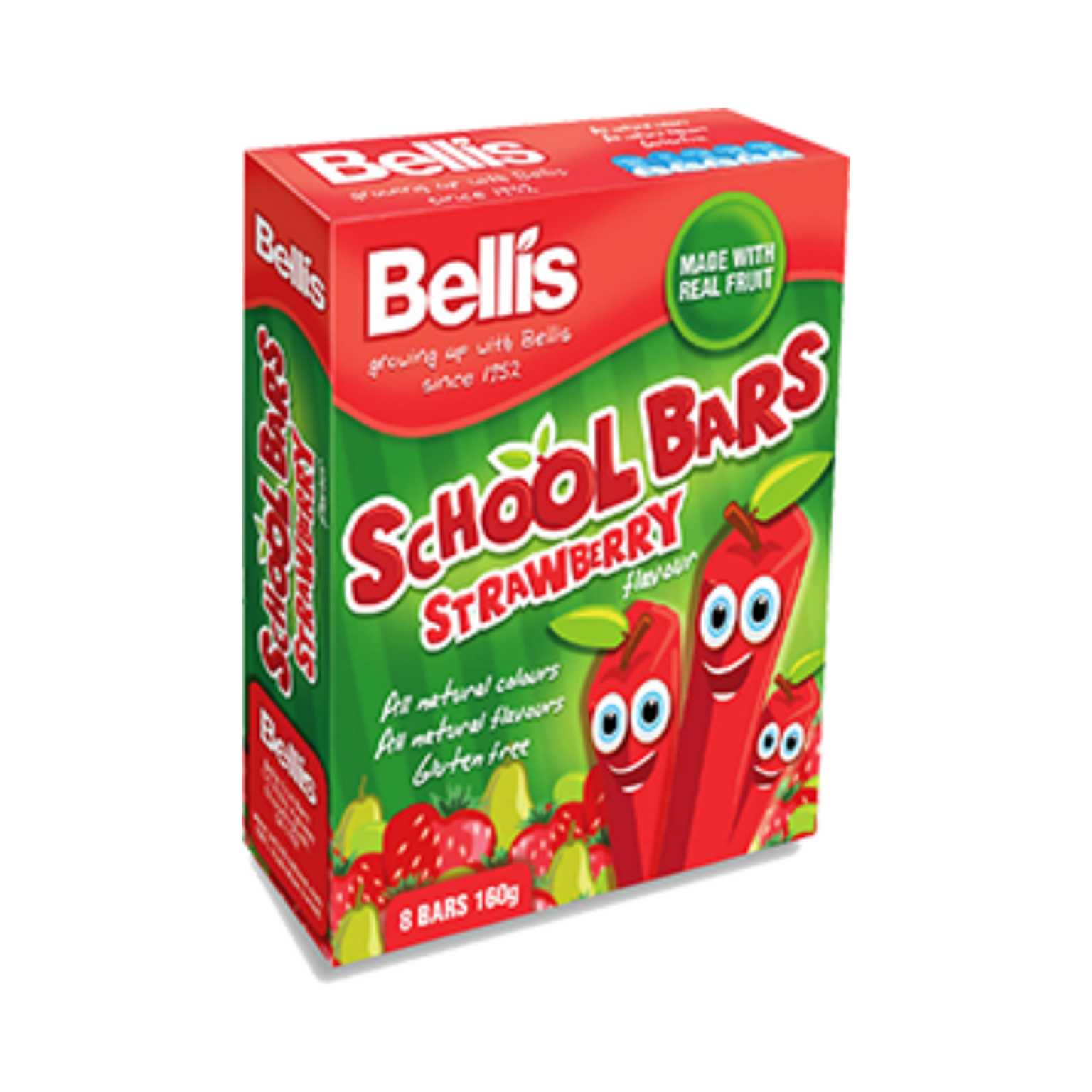 Bellis Strawberry School Bars 12 x 160g Boxes (96 Bars 20g) Bellis